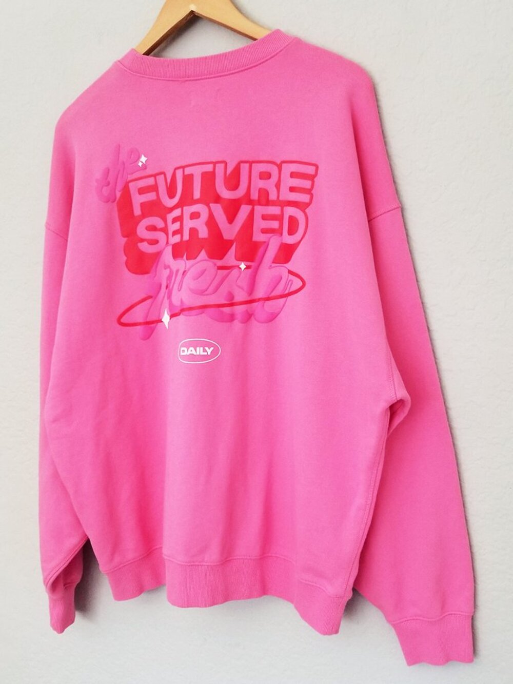Poppi Future Served Fresh Pink Crewneck Sweatshirt Birthday Suit Oversized M - Picture 6 of 16